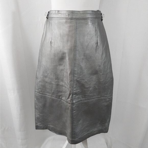 SANTA FE! MOONLIGHT SILVER GENUINE LEATHER MIDI LENGTH SLEEK SKIRT! SZ 8 - Picture 2 of 8